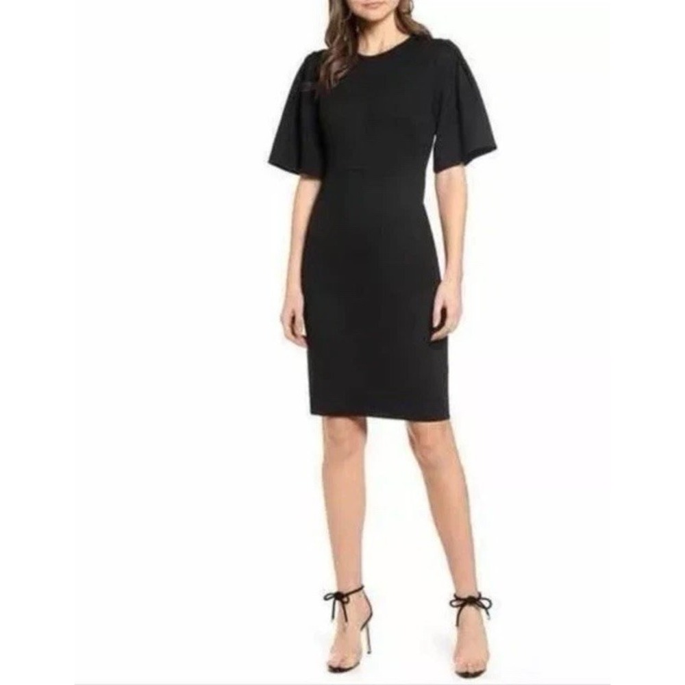 Rachel Parcell Flutter Sleeve Ponte Cocktail Mini Dress Black XS